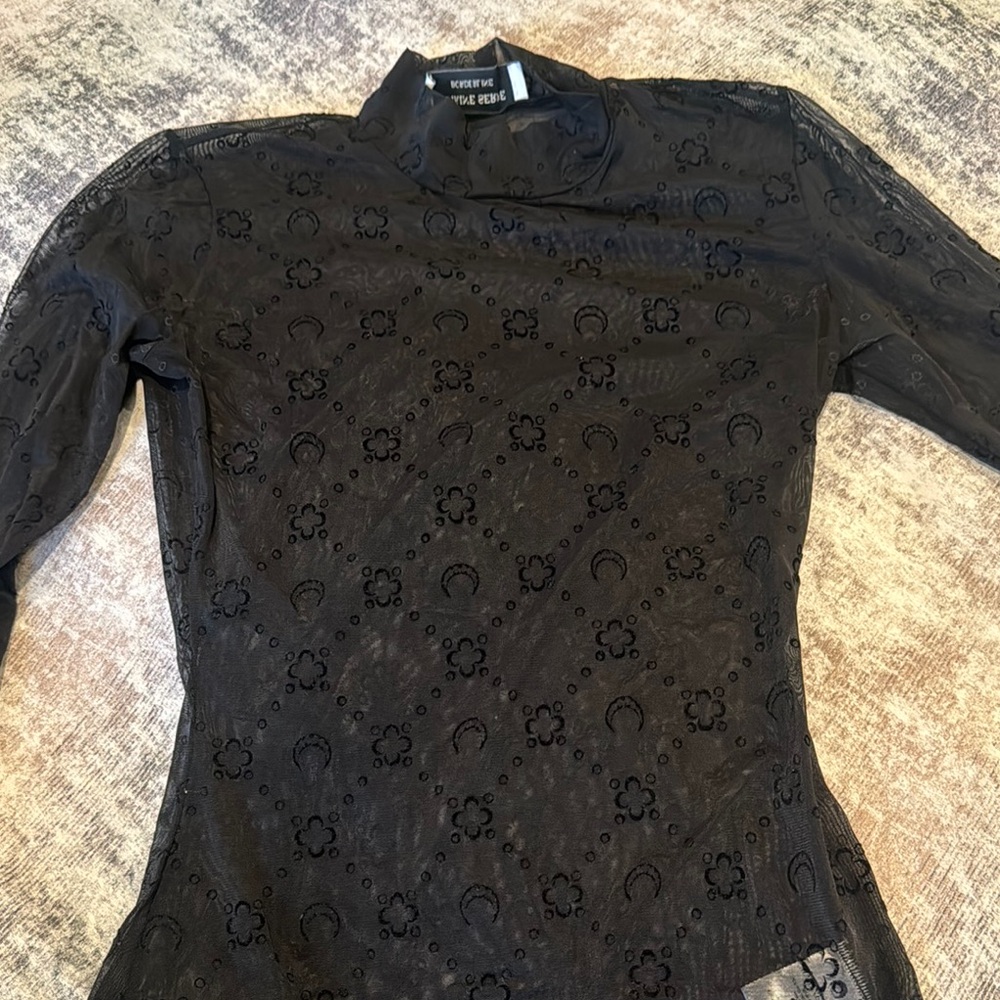MARINE SERRE BlackLong Sleeve SHEER Top